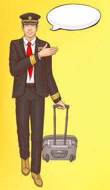 Pop art steward, flight attendant, air hostess man clipart