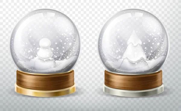 Realistická křišťálová koule s padlým sněhem, dárkem — Stockový vektor