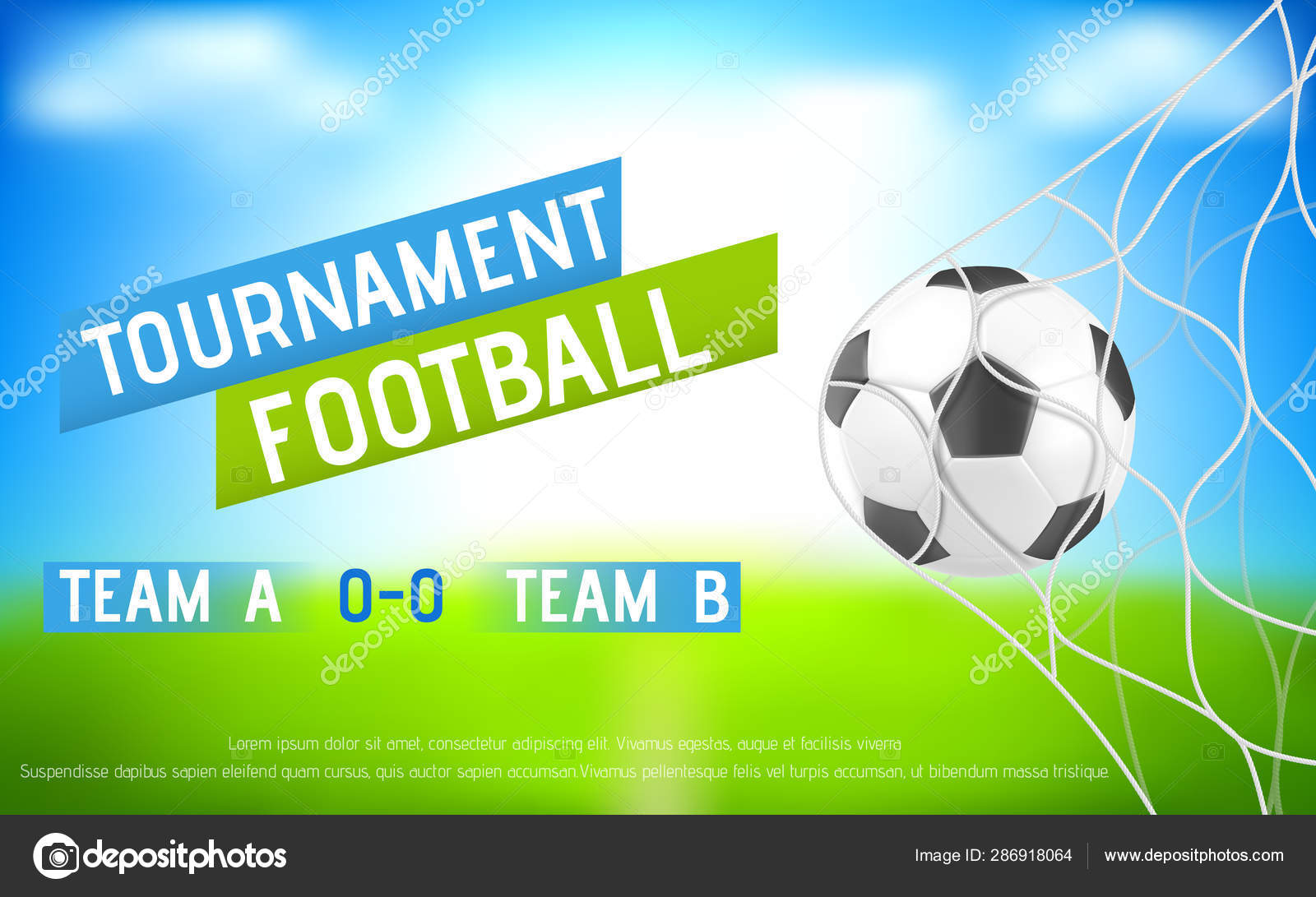 Football tournament banner with ball in goal net Stock Vector In Football Tournament Flyer Template