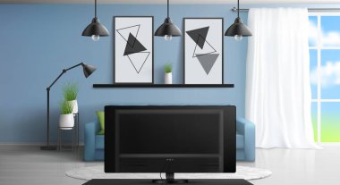 TV önünde kanepe ile oturma odası iç