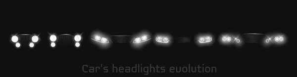 Auto koplampen evolutie, gloeiende koplamp koplampen — Stockvector