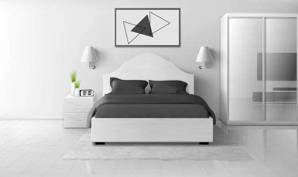 Bedroom interior in monochrome colors, modern home — Stock Vector