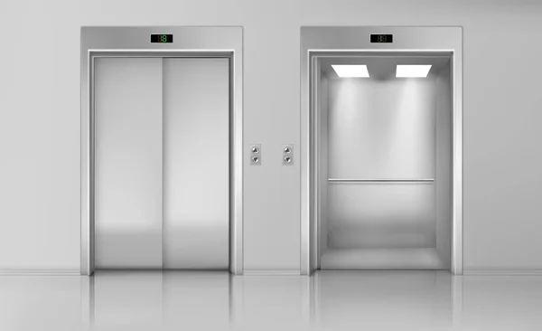 Angkat pintu, tutup dan buka kabin lift kosong - Stok Vektor