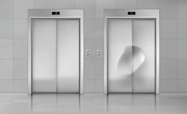 电梯门,关闭电梯新和损坏的客舱 — 图库矢量图片