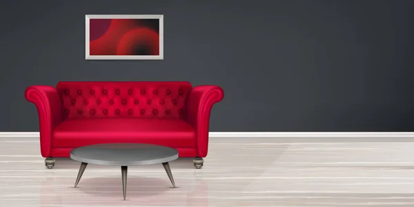 Sofa merah, sofa desain interior modern - Stok Vektor