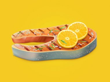 Pişmiş ve aromalı somon biftek gerçekçi vektör