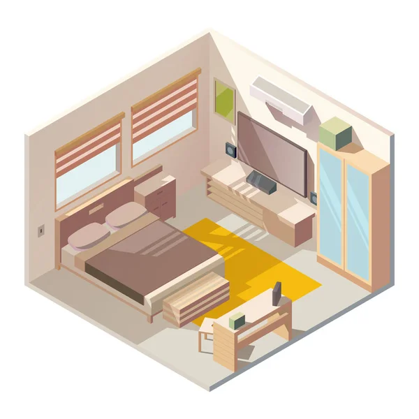 Comfortable bedroom interior isometric vector — Stock Vector