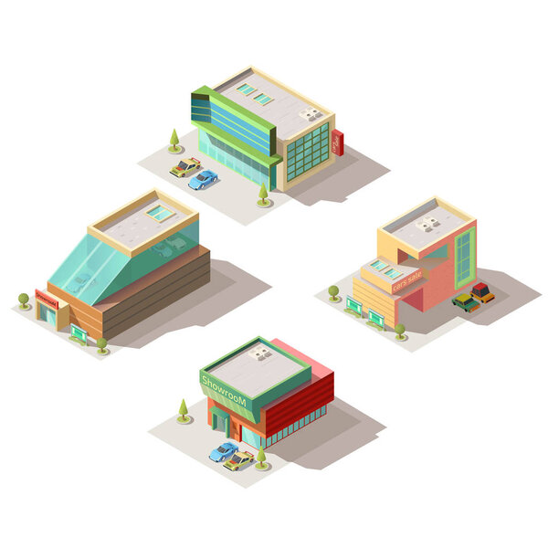 Car salon showrooms building isometric vector