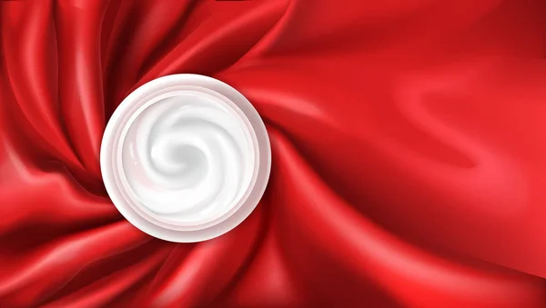 Crème hydratante sur fond de soie rouge vecteur — Image vectorielle