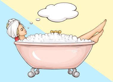 Köpüklü banyo karikatür vektör rahatlatıcı Kadın