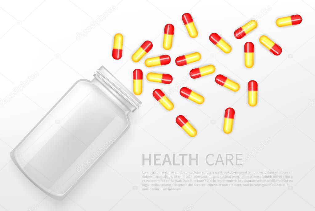 Pharmacy, health care service vector ad banner
