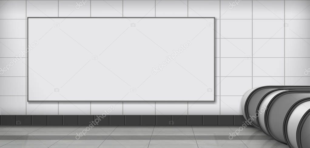 Empty billboard on subway station realistic vector