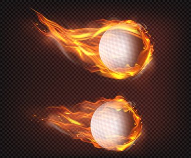 Golf balls flying in fire realistic vector clipart