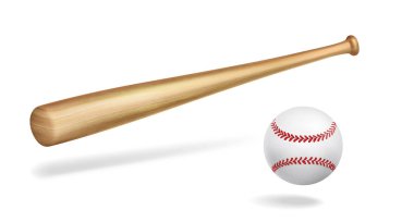 Wooden baseball bat and ball realistic vector clipart