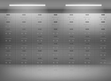 Safety deposit boxes in bank realistic vector clipart