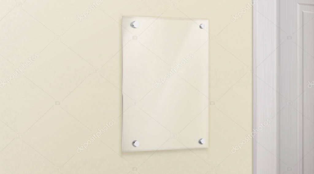 Download Glass Name Plate Bolted To Wall In Office Empty Plexiglass Image Or Photo Frame Template Transparent Display Panel Mockup Hanging Banner Acrylic Holder Near Doorway 3d Realistic Vector Illustration Premium Vector