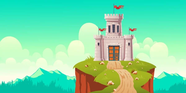 Medieval castle, fort on cliff cartoon vector — Stockový vektor