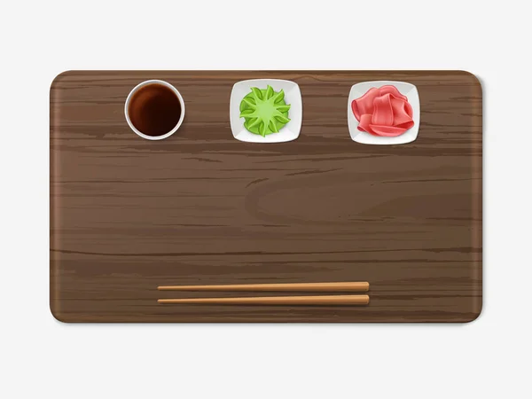 Sushi-Tablett mit Gewürzen Set japanische Küche — Stockvektor
