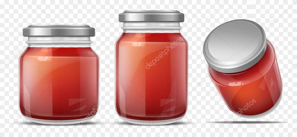 Tomato sauce in glass jar realistic vector