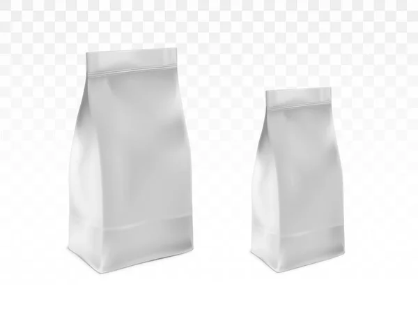 Boş beyaz, mühürlü plastik torbalar gerçekçi vektör — Stok Vektör