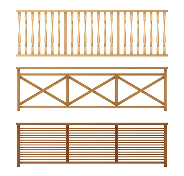 Pagar kayu, pengaturan vektor realistik handrails - Stok Vektor