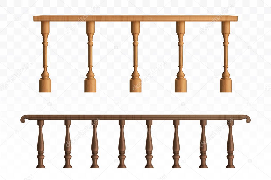 Wooden balustrade and balcony railing or handrails