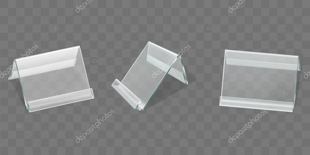 Download Acrylic Table Tent Displays Set Glass Or Plastic Card Holders Isolated On Transparent Background Empty Plexi Stands Mock Up Clear Plexiglass Tag Mockup Photo Frame Realistic 3d Vector Illustration Premium Vector