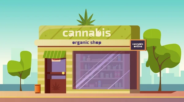 Cannabis store, marijuana products in organic shop — Stock Vector