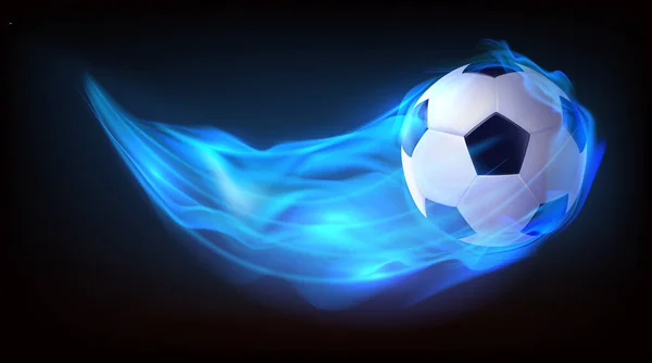Bolas de futebol voando em fogo, caindo em chamas — Vetor de Stock