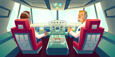 Pilotlar jet kokpitinde, kaptanda ve yardımcı pilotta