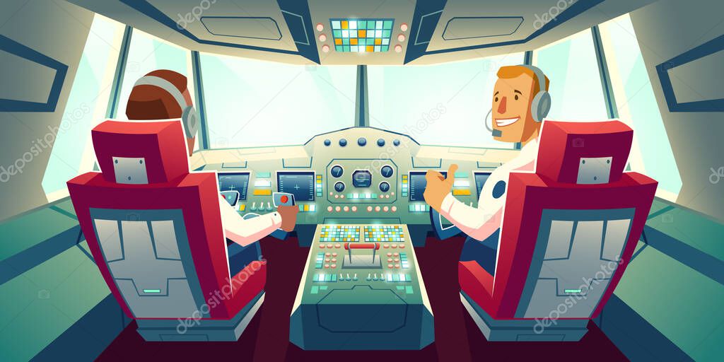 Pilots in jet cockpit, capitain and co-pilot plane