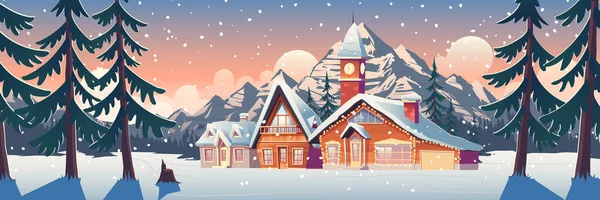 Winter-Berglandschaft mit Häusern oder Chalets — Stockvektor