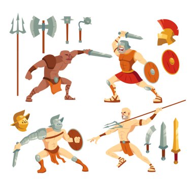 Gladyatörler, antik Roma zırhlı Spartalı savaşçılar.