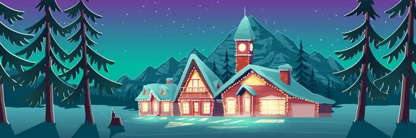 Soirée de Noël en ville de montagne ou au Canada, Noël — Image vectorielle