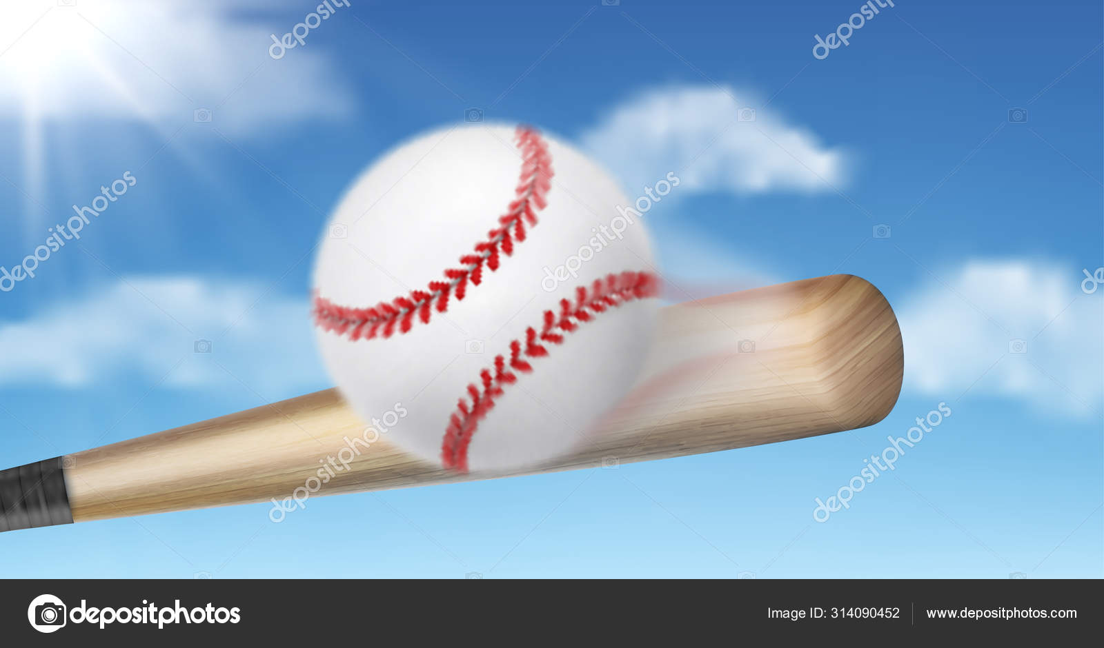 Baseball bat hitting ball 3d realistic vector Stock Vector Image by