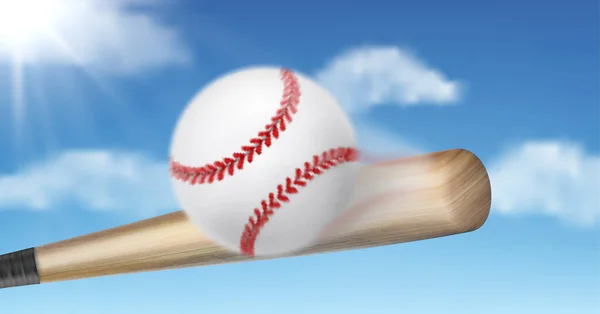 Batte de baseball frapper balle vecteur réaliste 3d — Image vectorielle