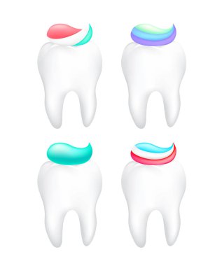 Diş macunu diş topluluğu. Simgesi tasarım, diş bakımı kavramı. İllüstrasyon izole beyaz arka plan üzerinde.