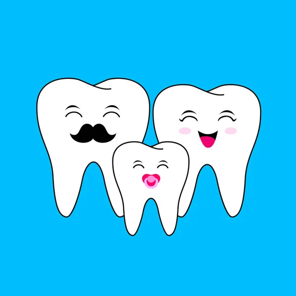 かわいい漫画歯家族 歯科医療コンセプト 青の背景に分離されたの図 — ストックベクタ