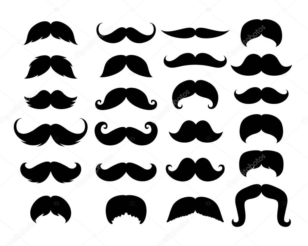 Black Hipster Mustache Icon Set. Vector Illustration isolated on white background.