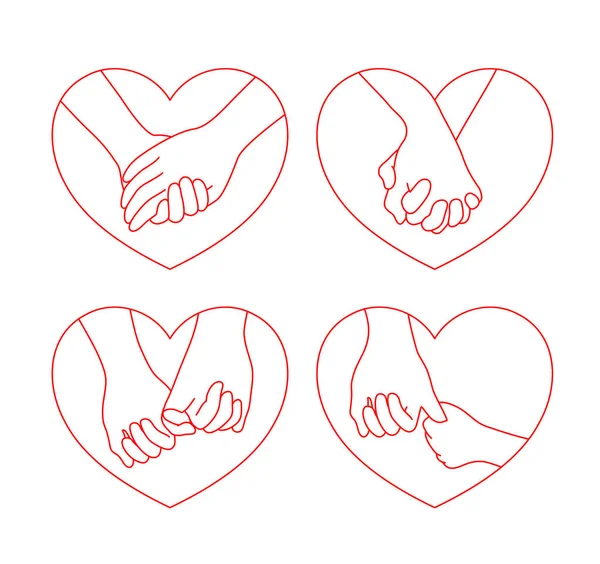 Κρατώντας Χέρια Σχήμα Καρδιάς Σύνολο Σχεδίασης Εικονίδιο Στυλ Διάρθρωσης Έννοια — Διανυσματικό Αρχείο