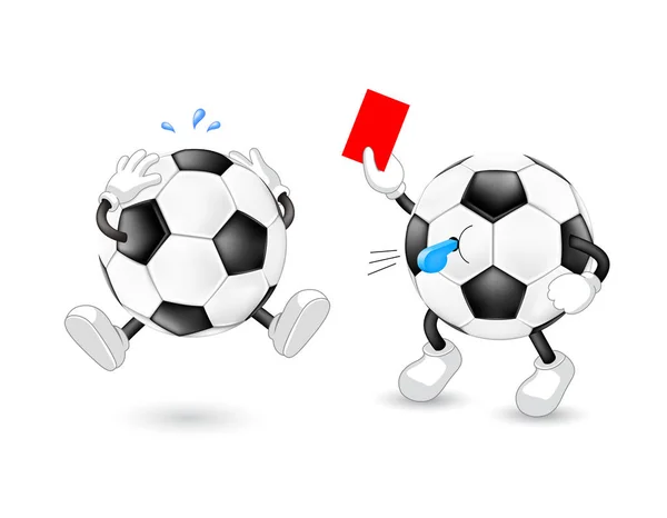 漫画サッカーの審判がレッドカードを与えます スポーツのキャラクター デザイン 白い背景で隔離の図 — ストックベクタ