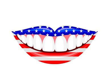 İnsan dudakları ABD bayrakları. Mutlu ABD Bağımsızlık günü, 4 Temmuz. İllüstrasyon izole beyaz arka plan üzerinde.