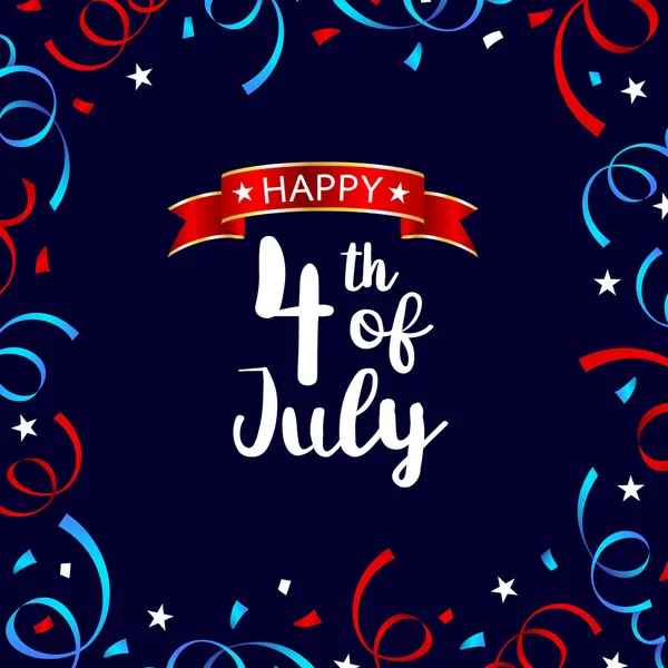月の幸福な米国独立記念日 グリーティング カードやポスター デザイン 黒の背景に分離されたの図 — ストックベクタ