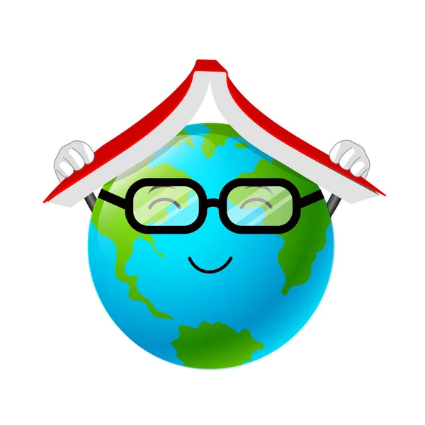 Gelukkig Globe Slijtage Bril Met Boek Mascotte Ontwerp Wereld Boeken — Stockvector