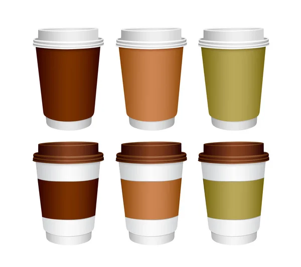Set Tazze Caffè Carta Modello Mockup Tuo Design Illustrazione Isolata — Vettoriale Stock