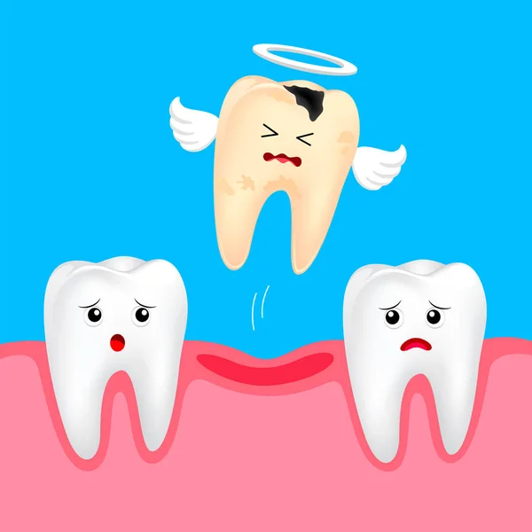 Divertido Lindo Diente Faltante Dibujos Animados Concepto Cuidado Dental Ilustración — Archivo Imágenes Vectoriales