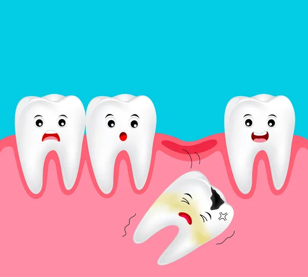 Χαριτωμένο Κινούμενα Δοντιού Που Λείπει Οδοντιατρική Κινούμενα Σχέδια Χαρακτήρα Οδοντιατρική — Διανυσματικό Αρχείο