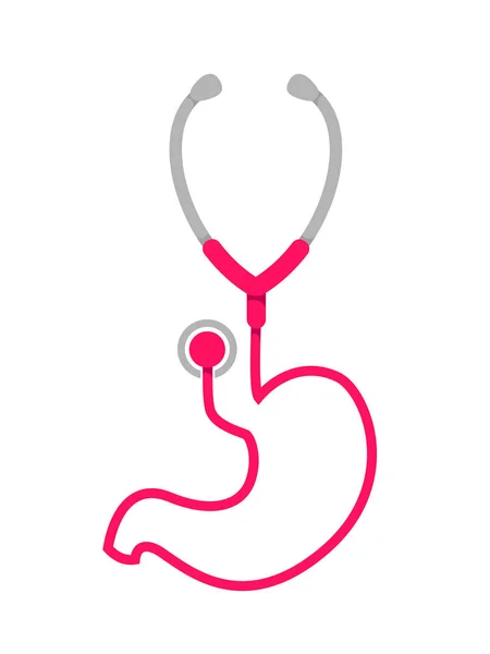 医生的听诊器在胃部的形状 检查胃医学的概念 在白色背景上隔离的矢量插图 — 图库矢量图片