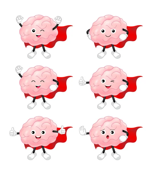 Cartoon Eroe Cervello Personaggio Impostato Felici Simpatici Supereroi Ispirazione Cartone — Vettoriale Stock