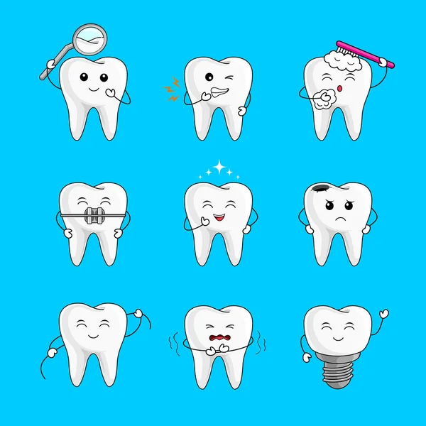 Lindo Conjunto Personajes Dibujos Animados Emoticones Con Diferentes Expresiones Faciales — Archivo Imágenes Vectoriales